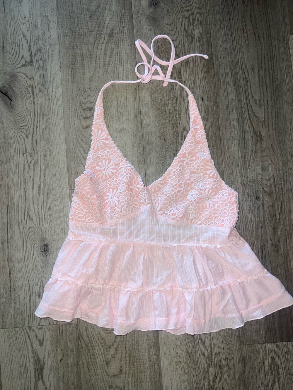 Pink Lace Halter Ruffle Summer Top